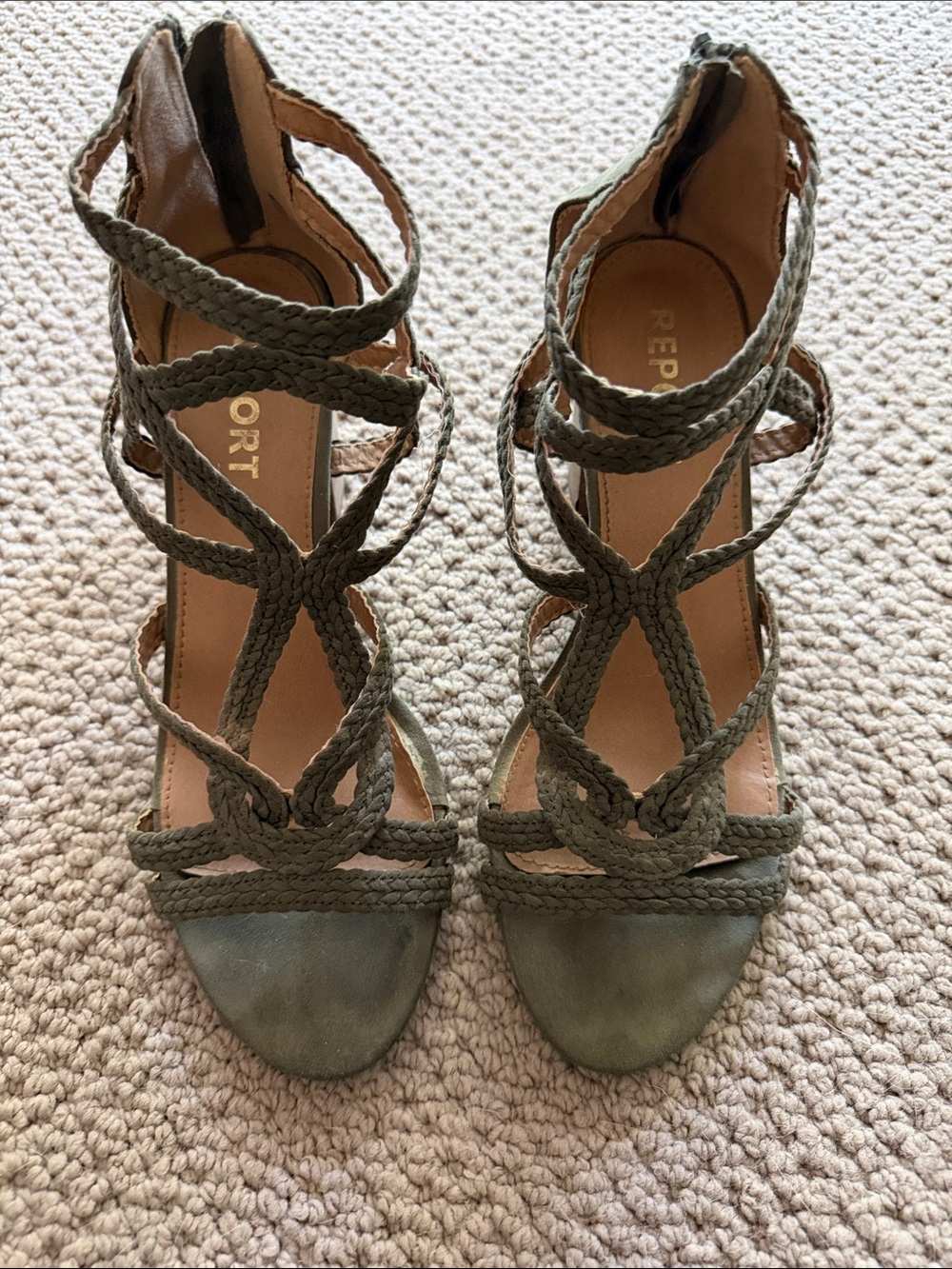 Report Olive Braided Strappy Gladiator-Style High-Heel Sandals
